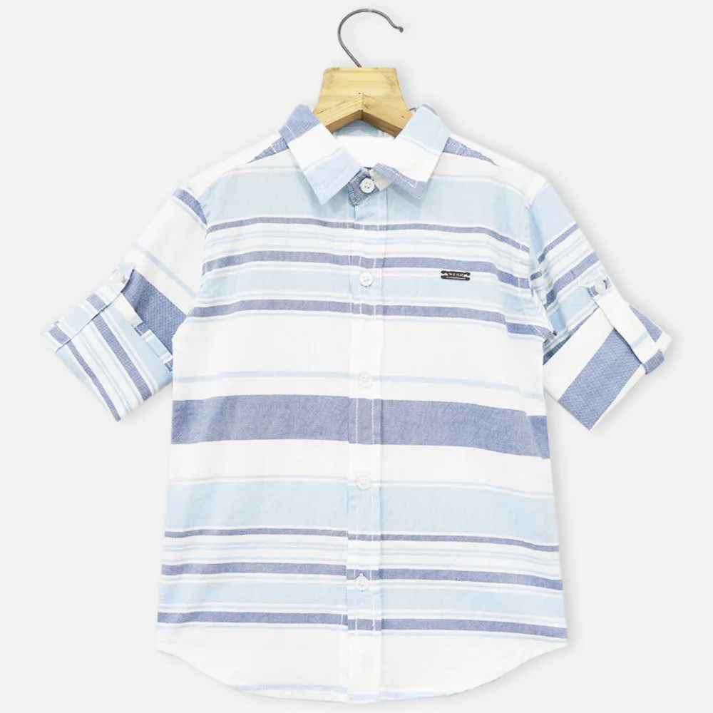 Blue Striped Cotton Full Sleeves Shirt