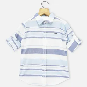 Blue Striped Cotton Full Sleeves Shirt