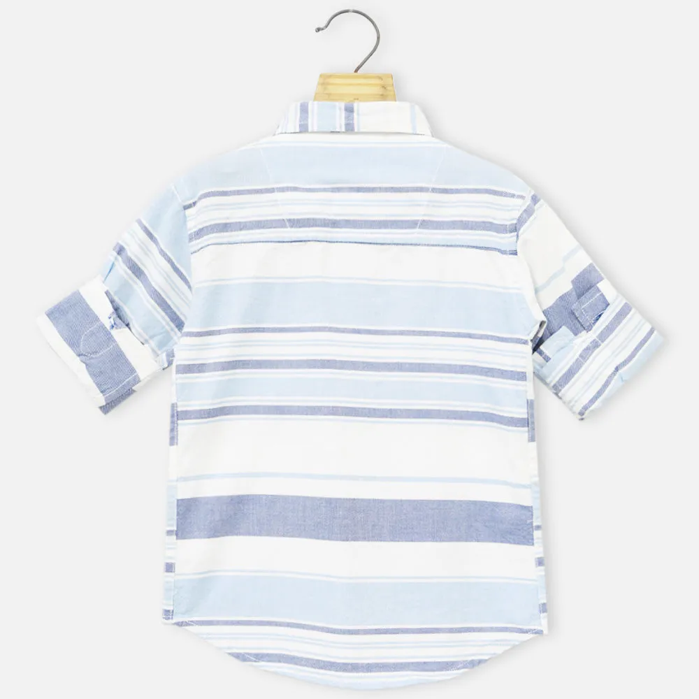 Blue Striped Cotton Full Sleeves Shirt