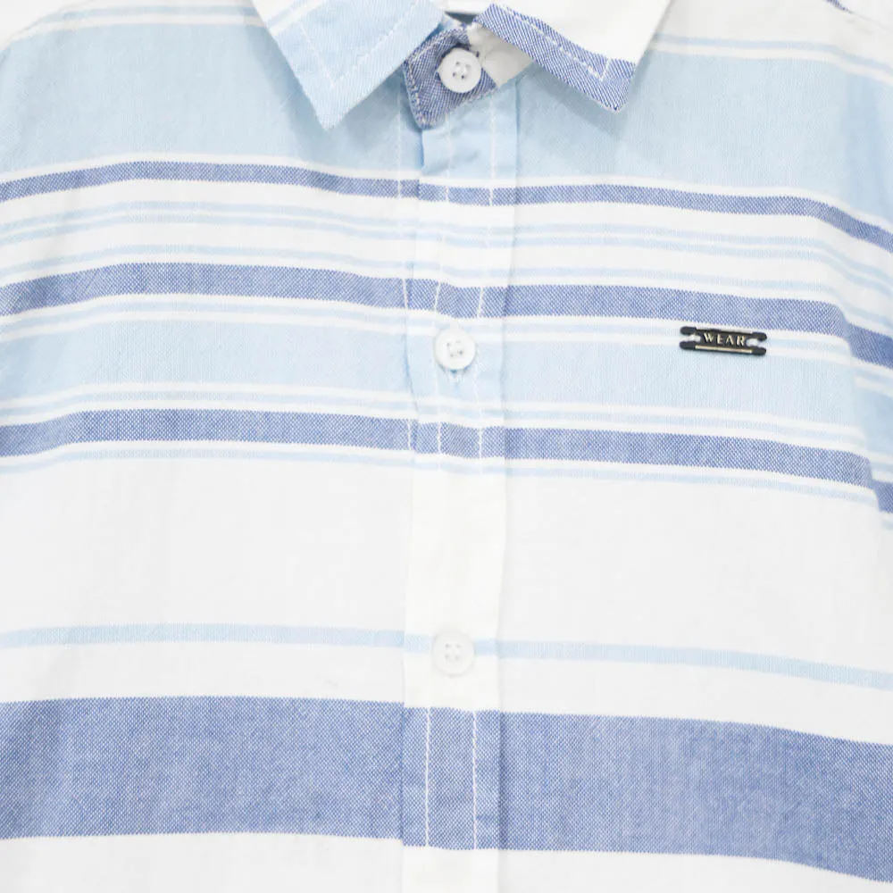 Blue Striped Cotton Full Sleeves Shirt