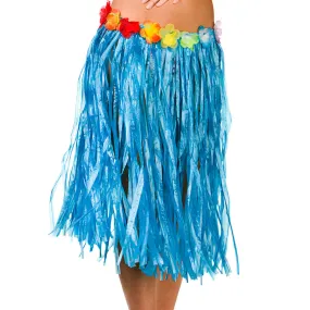 Blue Hawaiian Grass Skirt Flower Waist