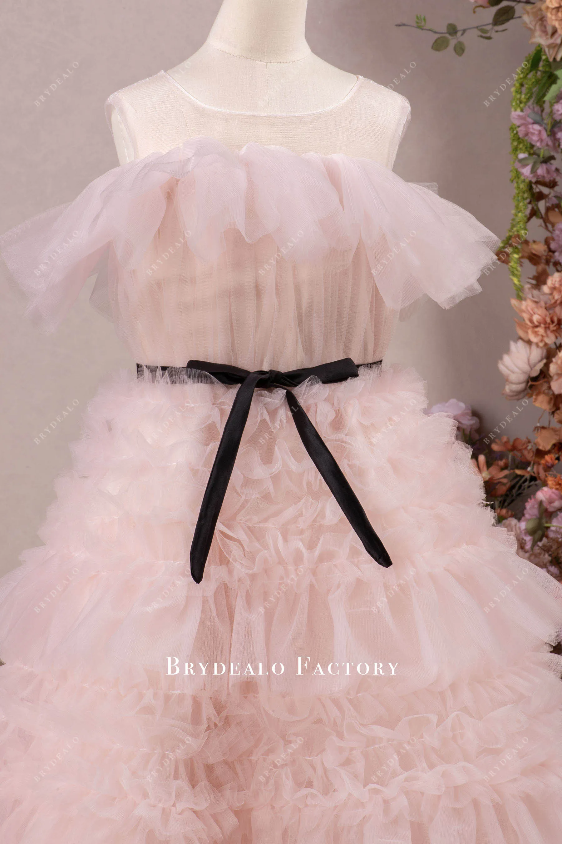 Blushing Pink Ruffles Tiered Puffy Aline Flower Girl Dress