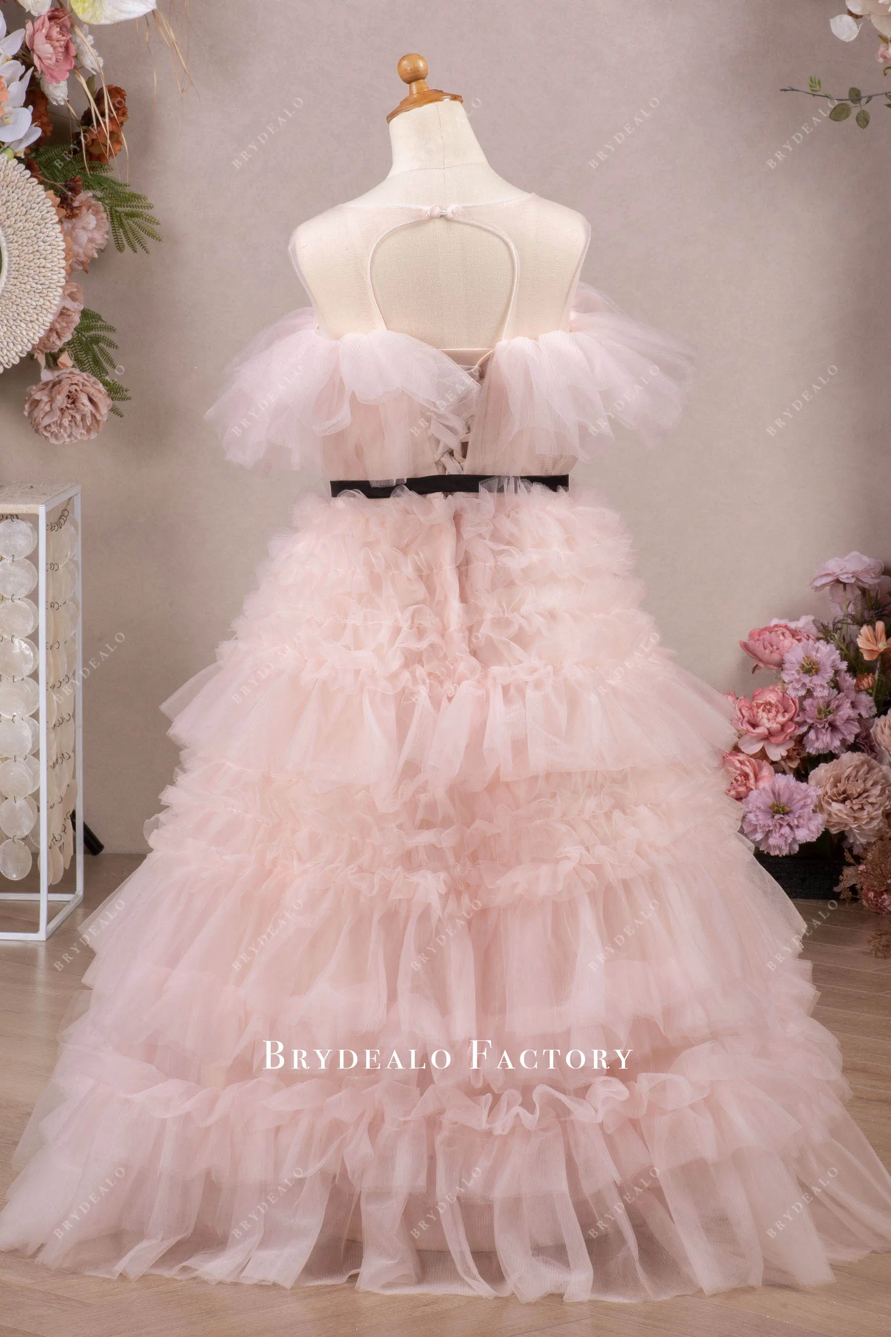 Blushing Pink Ruffles Tiered Puffy Aline Flower Girl Dress