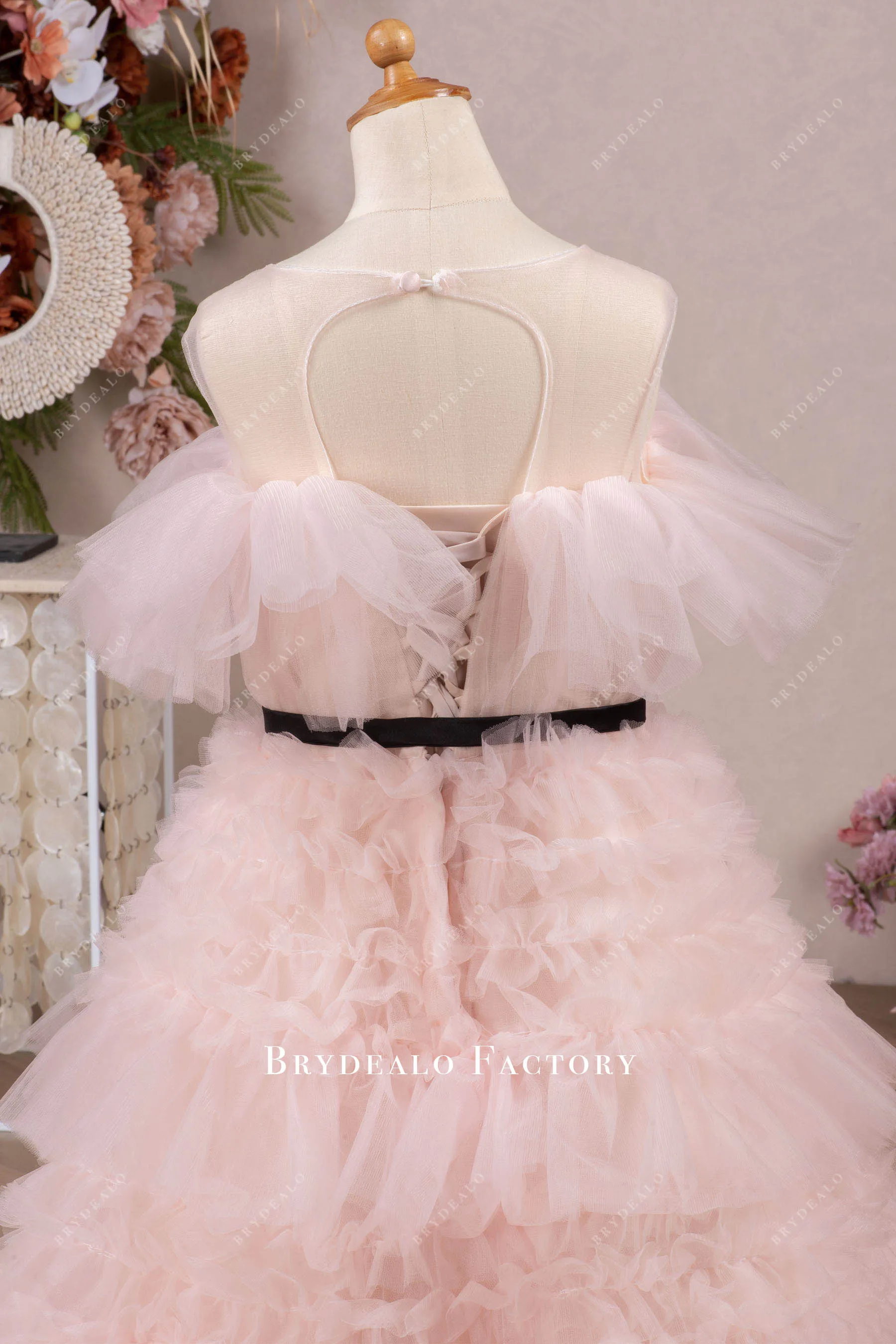 Blushing Pink Ruffles Tiered Puffy Aline Flower Girl Dress