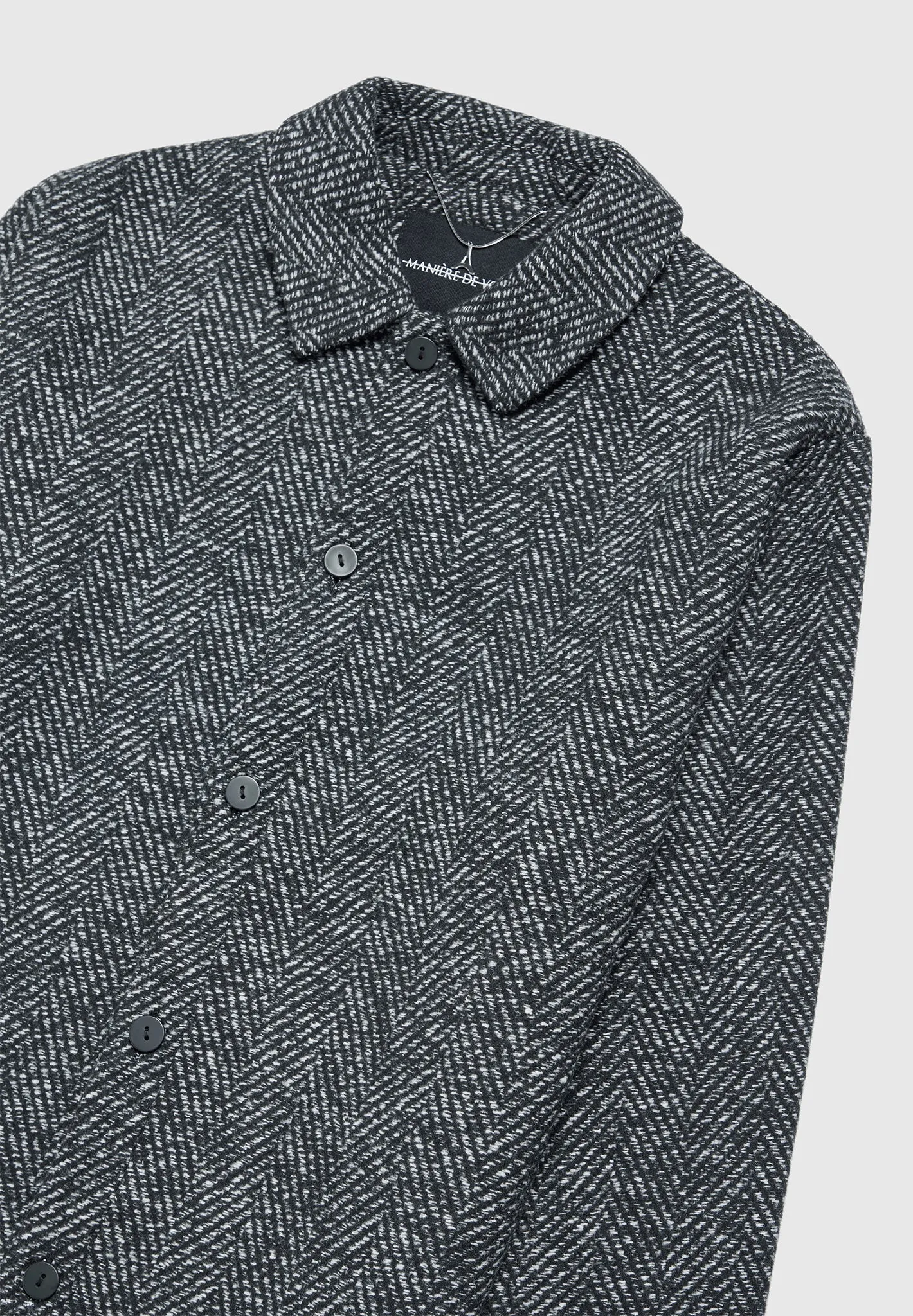 Brushed Herringbone Shacket - Black