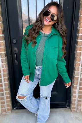 Button Up Green Fleece Shirt Jacket