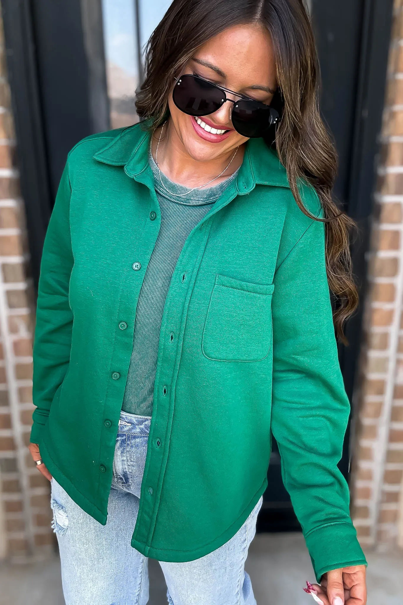 Button Up Green Fleece Shirt Jacket