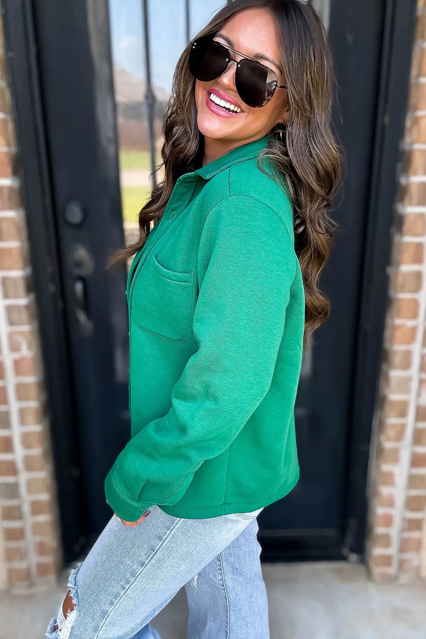 Button Up Green Fleece Shirt Jacket