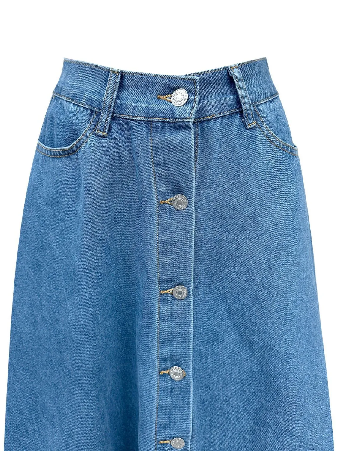 Buttoned Midi Denim Skirt with Pockets