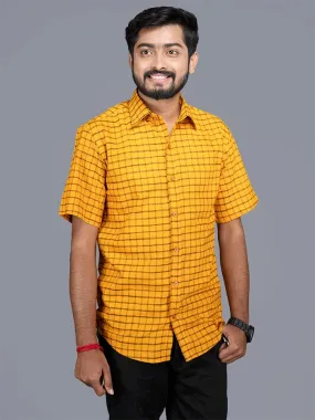 Cadmium Orange Handwoven Organic Cotton Checks Fitted Men Shirt