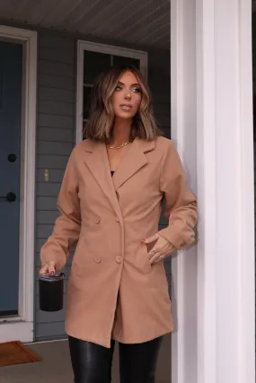 Camel Brushed Double Breasted Coat