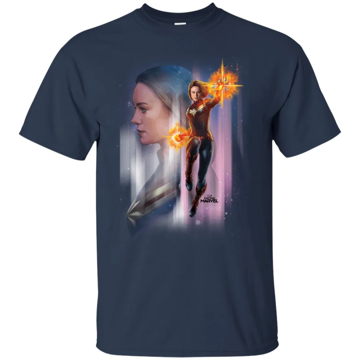 Captain Marvel Flying Space Portrait Men Cotton T-Shirt