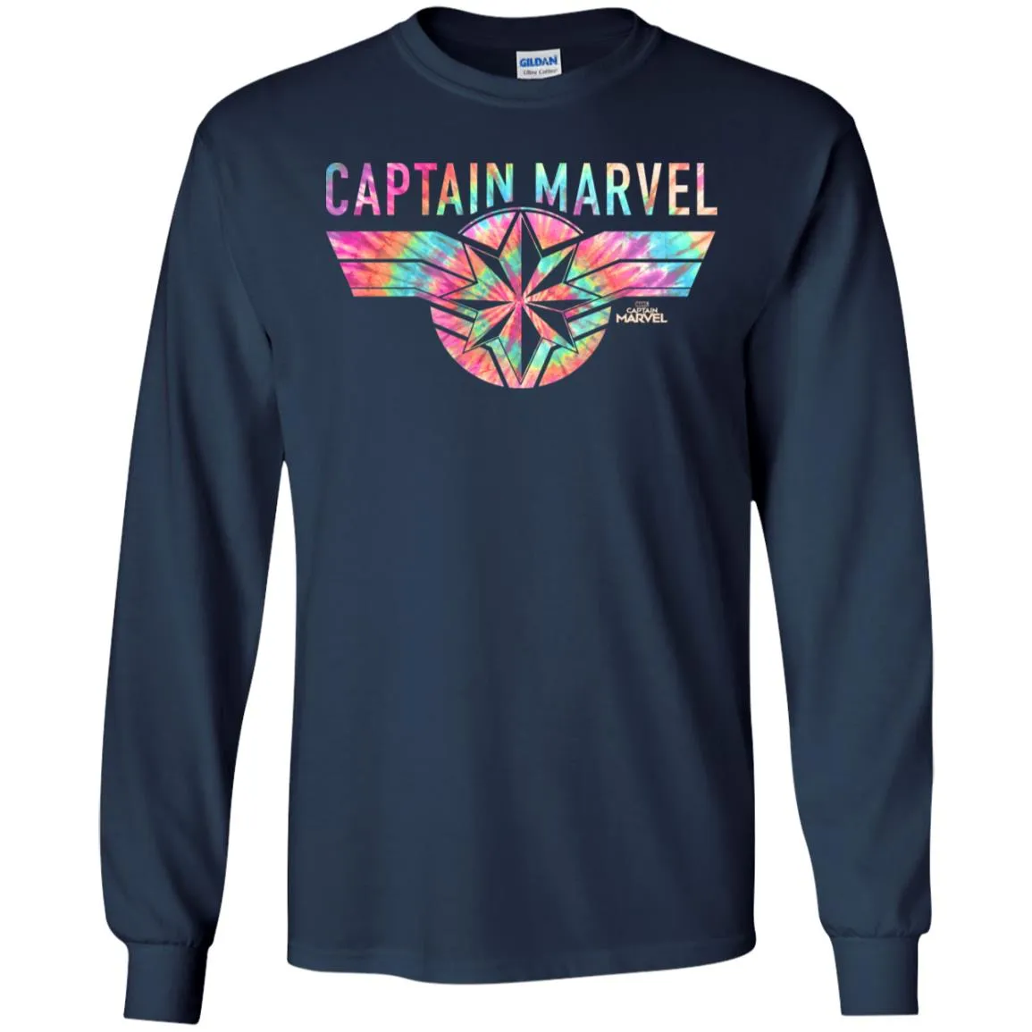 Captain Marvel Logo Banner Tie Dye Colors Men Long Sleeve Shirt