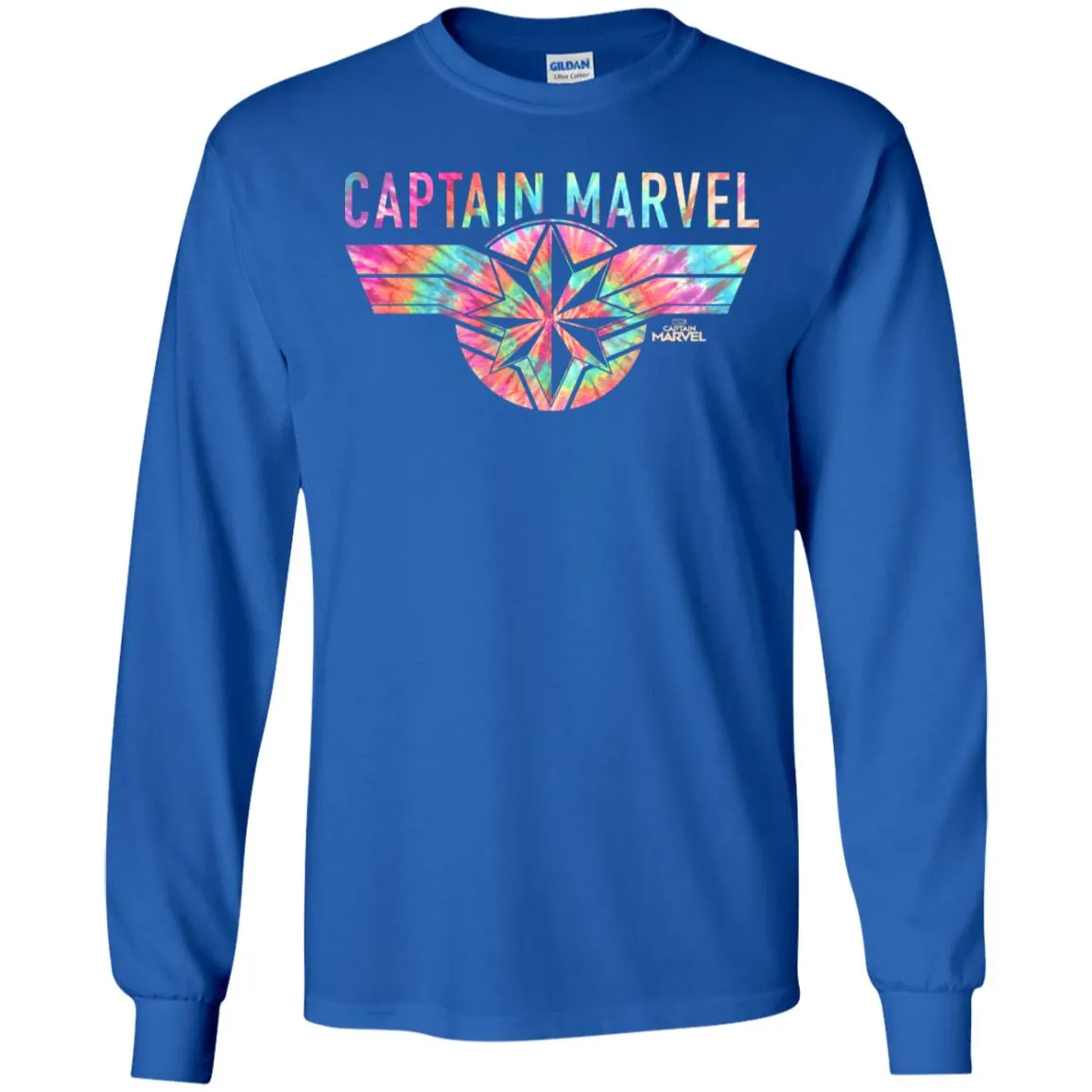 Captain Marvel Logo Banner Tie Dye Colors Men Long Sleeve Shirt