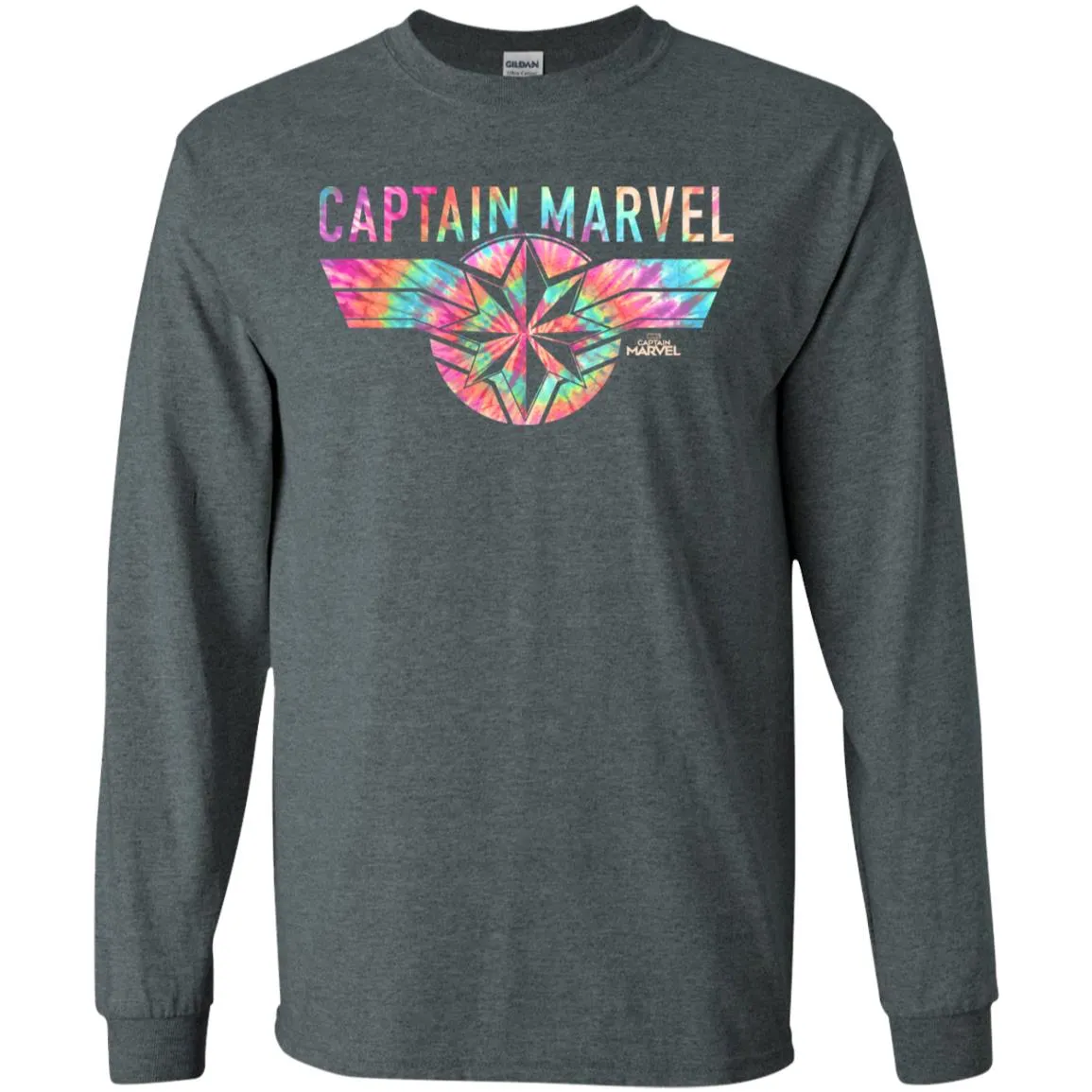 Captain Marvel Logo Banner Tie Dye Colors Men Long Sleeve Shirt