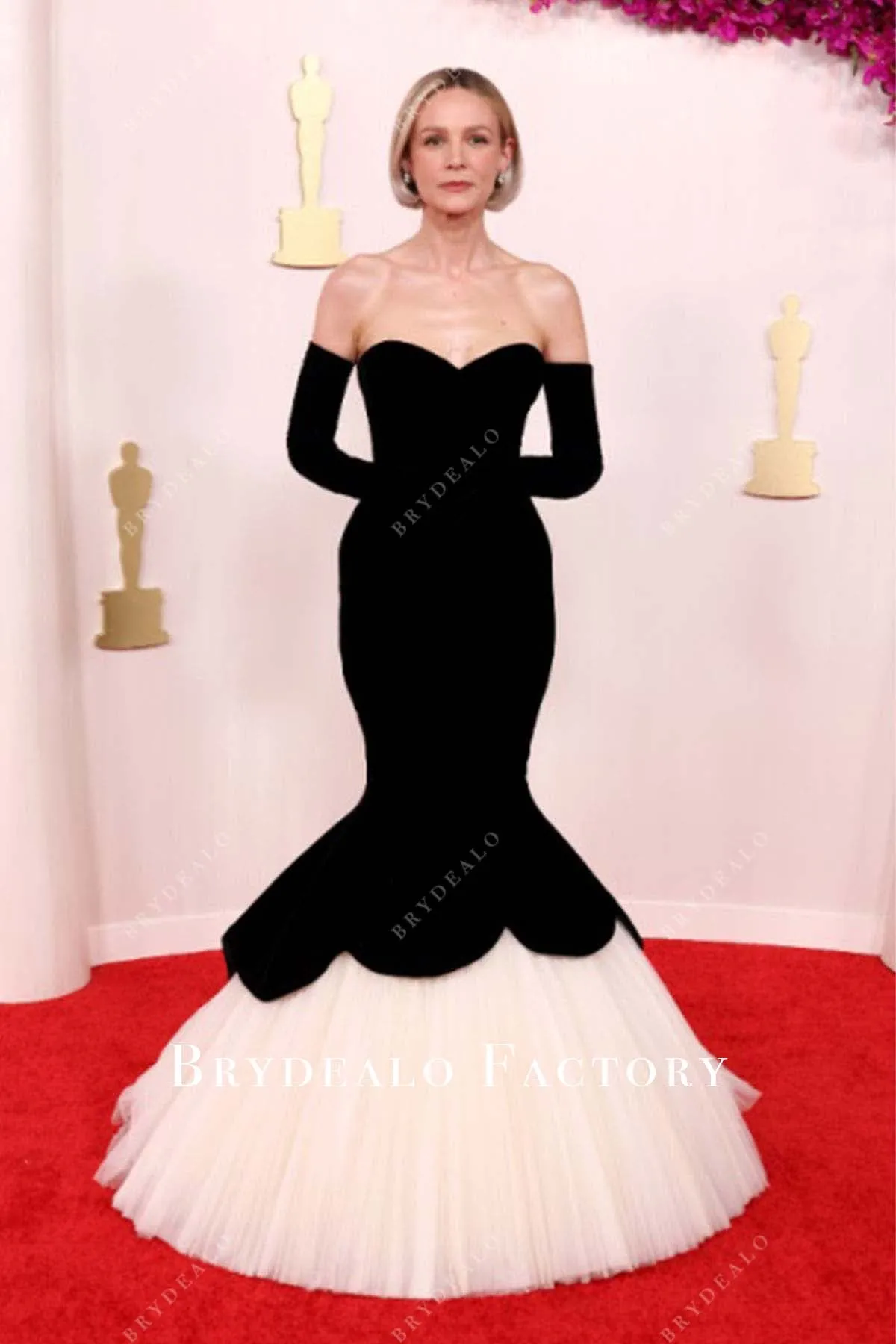 Carey Mulligan 2024 Oscars Black White Trumpet Dress