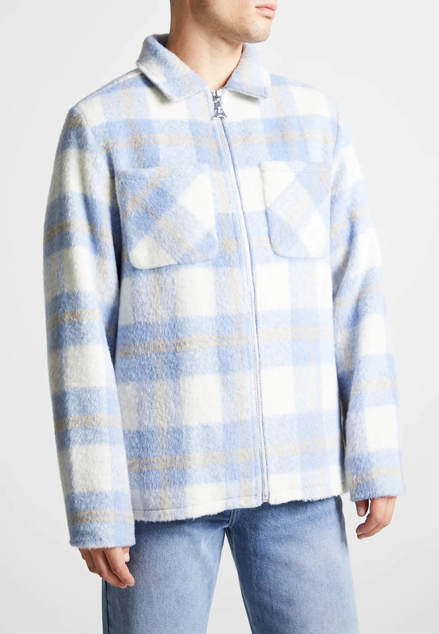 Checked Wool Shacket - Blue