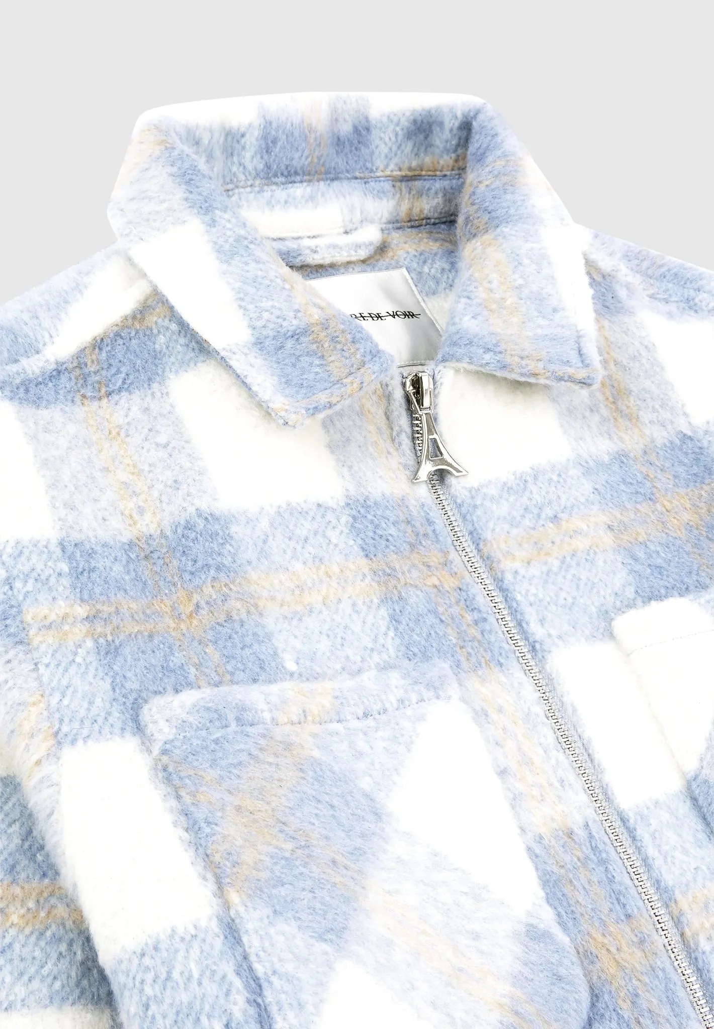 Checked Wool Shacket - Blue