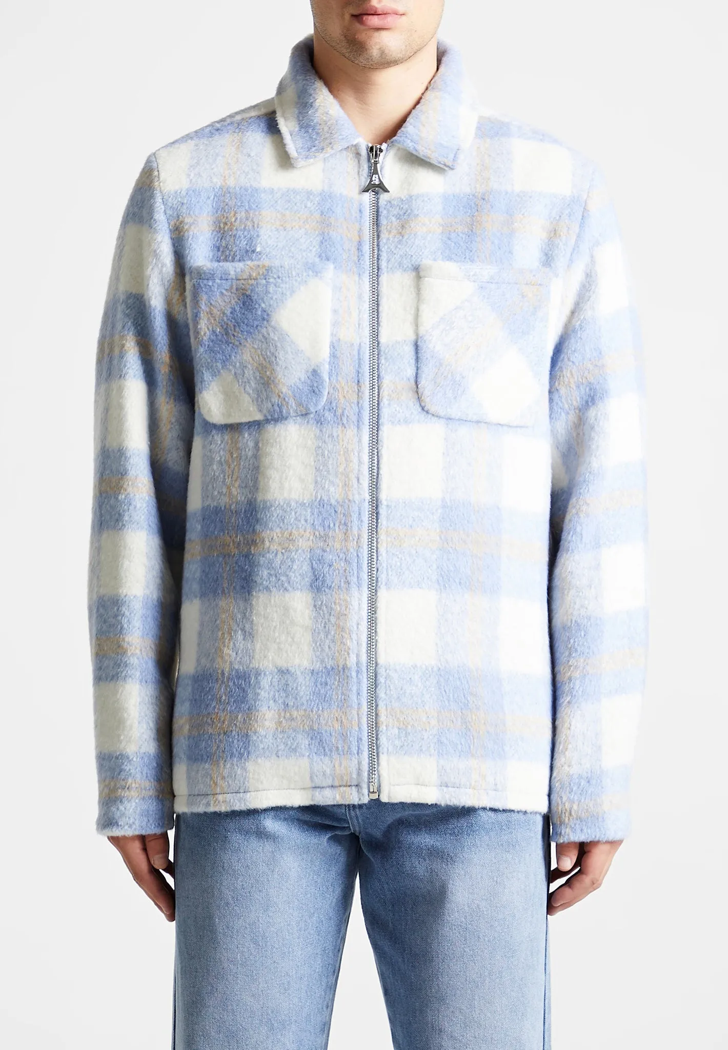 Checked Wool Shacket - Blue