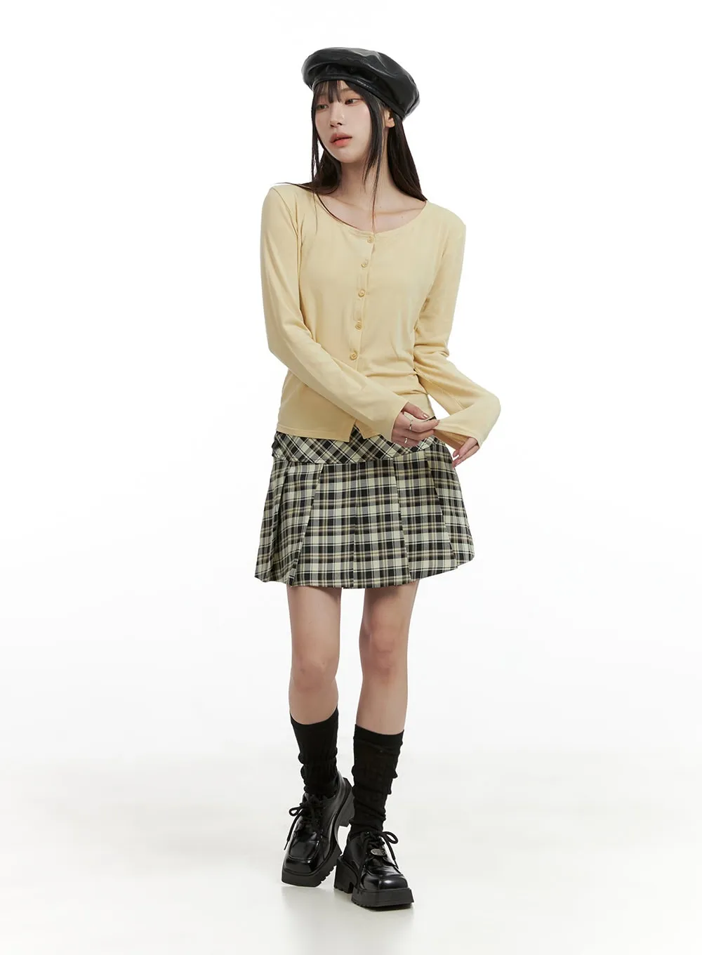 Checkered Pleated Mini Skirt CL425