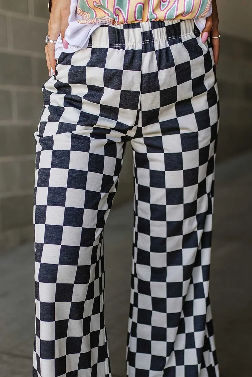 Checkered Wide Leg High Waist Pants