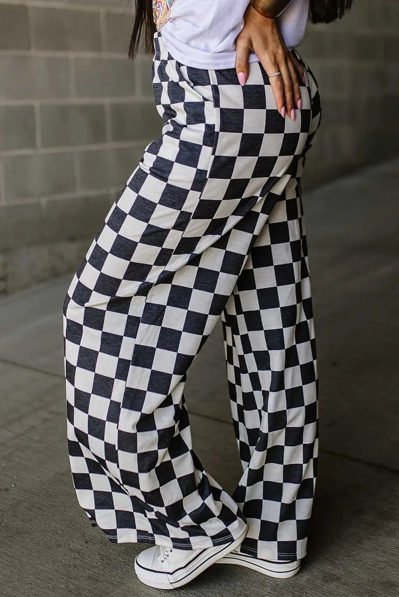 Checkered Wide Leg High Waist Pants