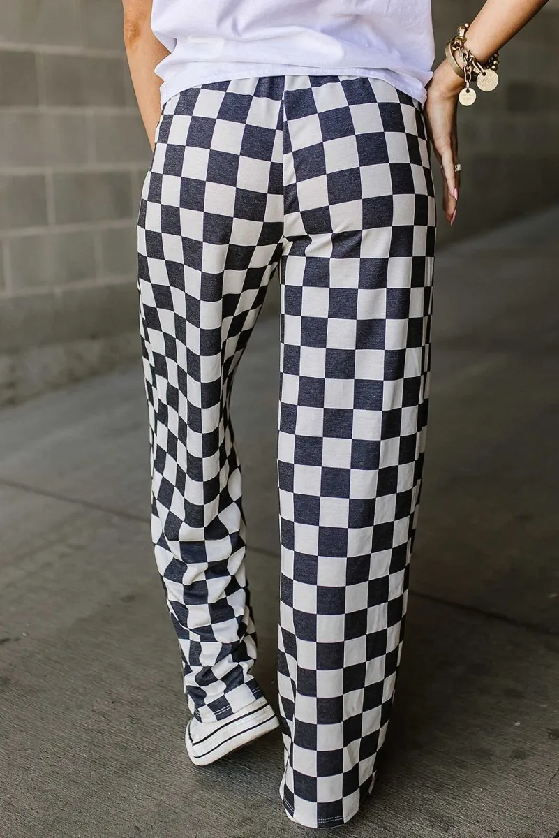 Checkered Wide Leg High Waist Pants