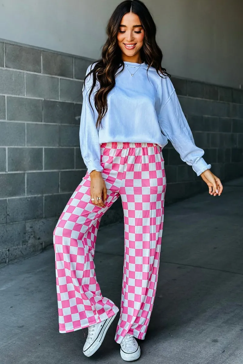 Checkered Wide Leg High Waist Pants