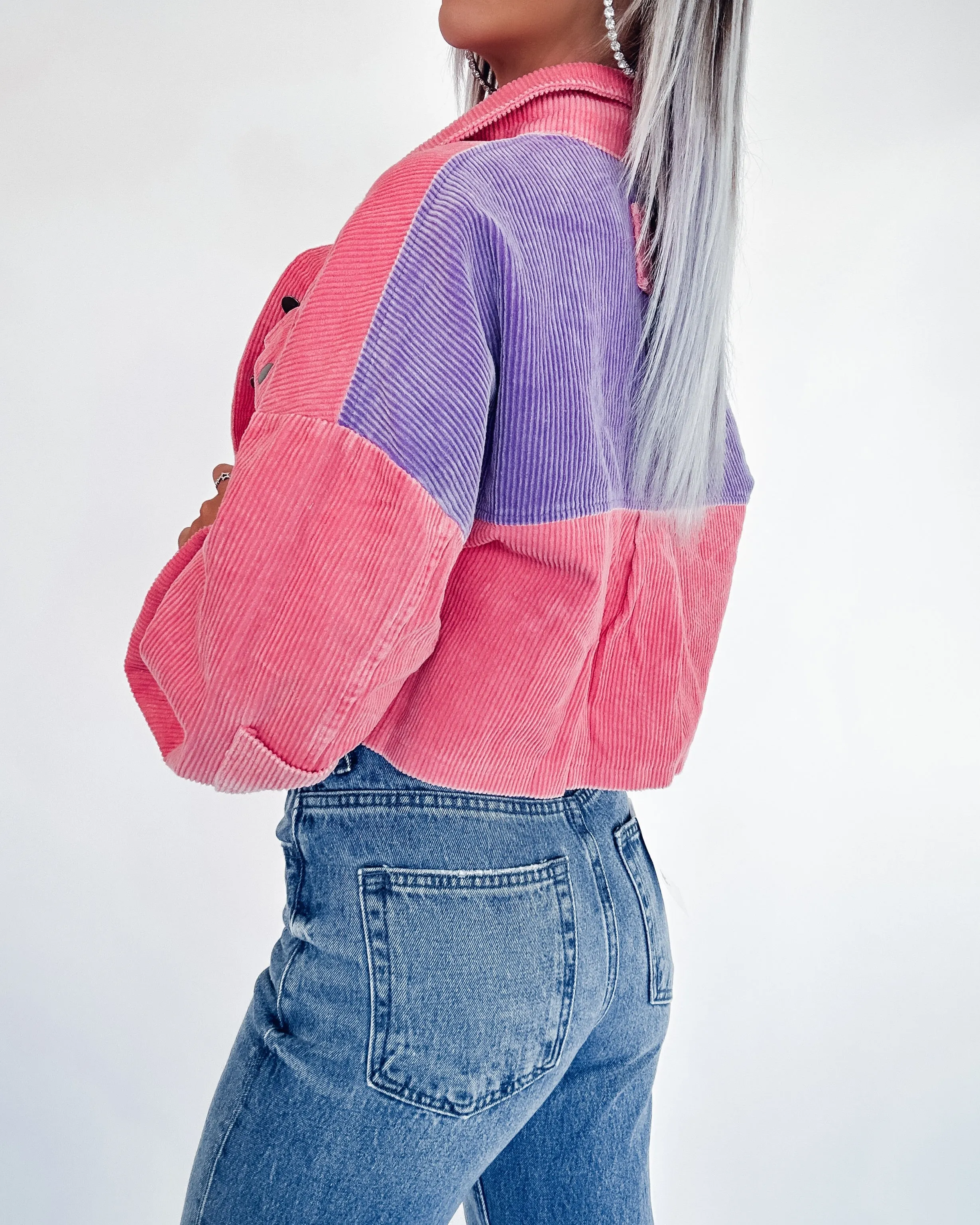 Colorblock Crush Cropped Shacket- Pink/Purple