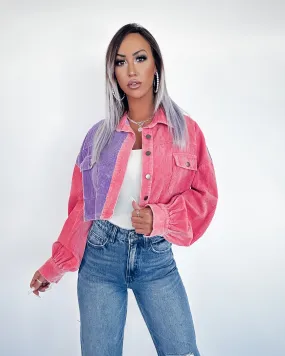 Colorblock Crush Cropped Shacket- Pink/Purple