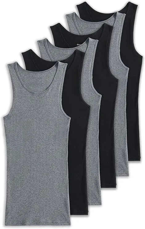 Comfneat Men's 6-Pack Ribbed Tank Tops Cotton Comfy Fit Undershirts