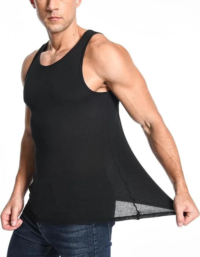 Comfneat Men's 6-Pack Ribbed Tank Tops Cotton Comfy Fit Undershirts