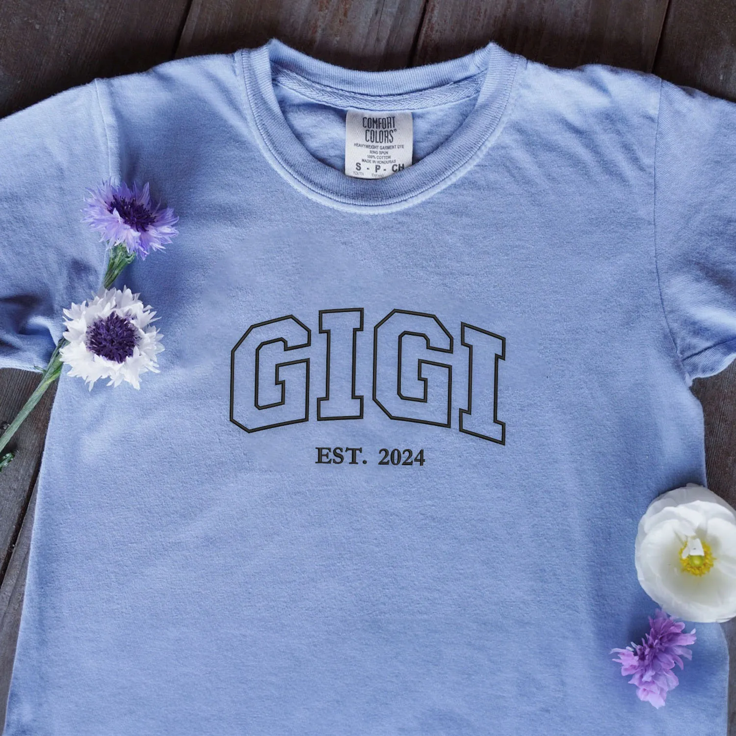 Comfort Color® Embroidered Gigi Shirt with Grandkids Names