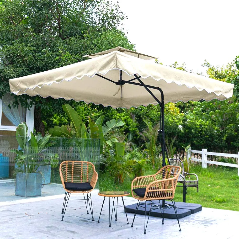 Cream White Square Parasol with Vent