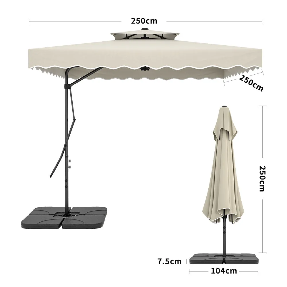 Cream White Square Parasol with Vent