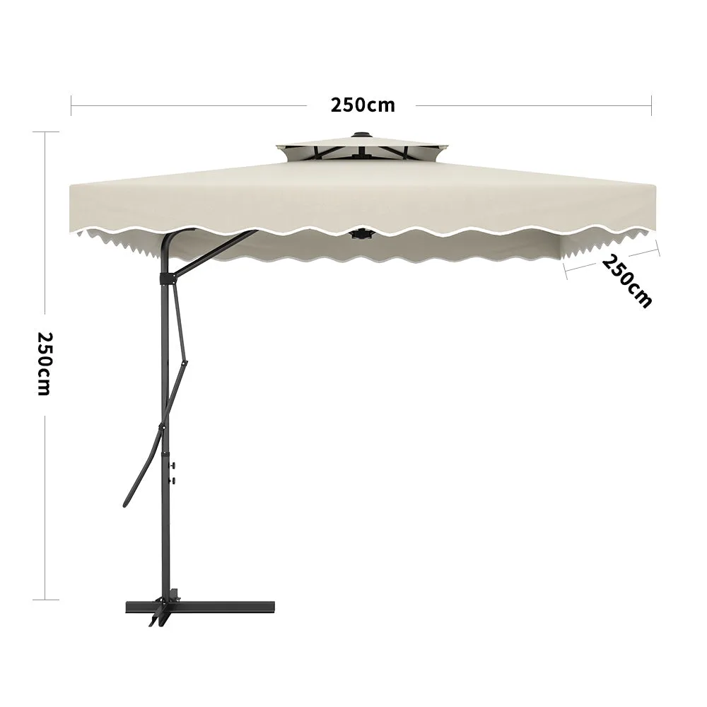 Cream White Square Parasol with Vent