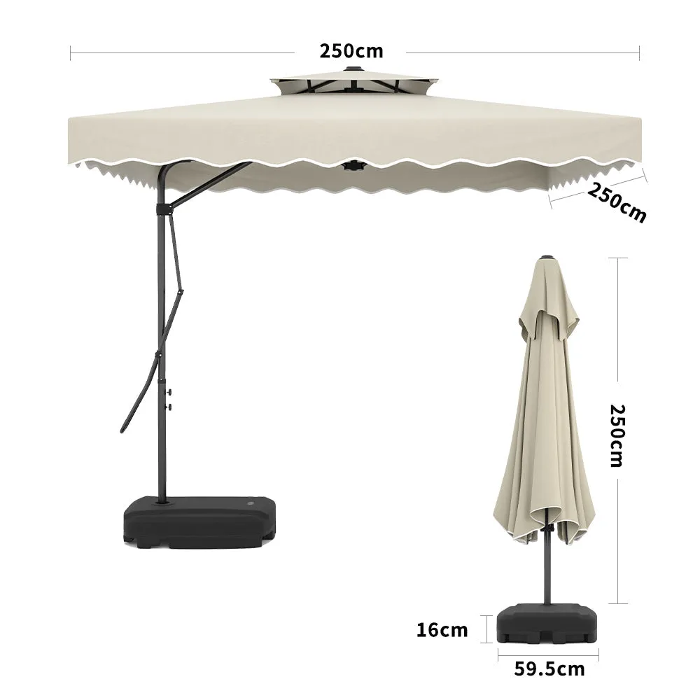 Cream White Square Parasol with Vent