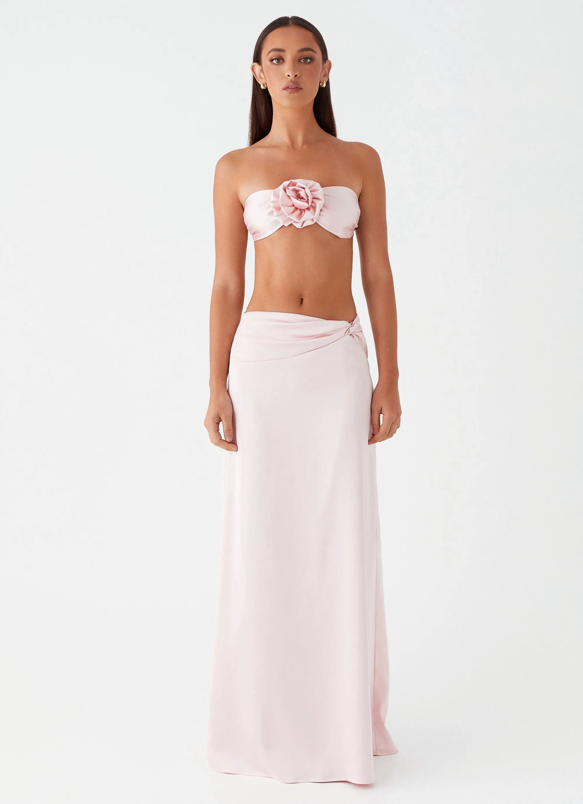 Crescent Light Twist Maxi Skirt - Pink