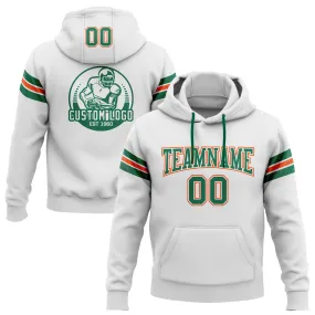 Custom Stitched White Kelly Green-Orange Football Pullover Sweatshirt Hoodie