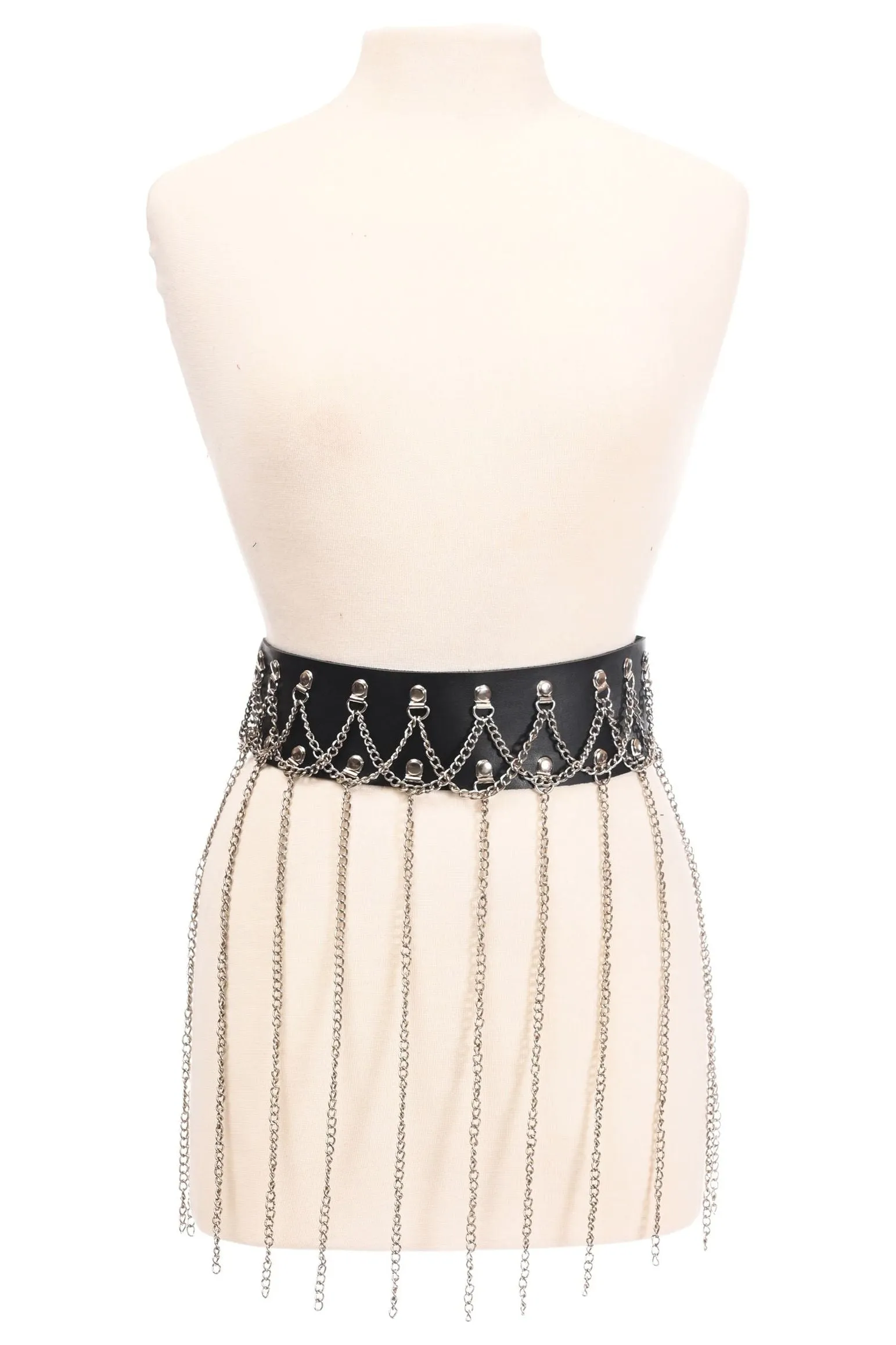 Daisy Corsets Black Faux Leather & Silver Chain Fringe Skirt