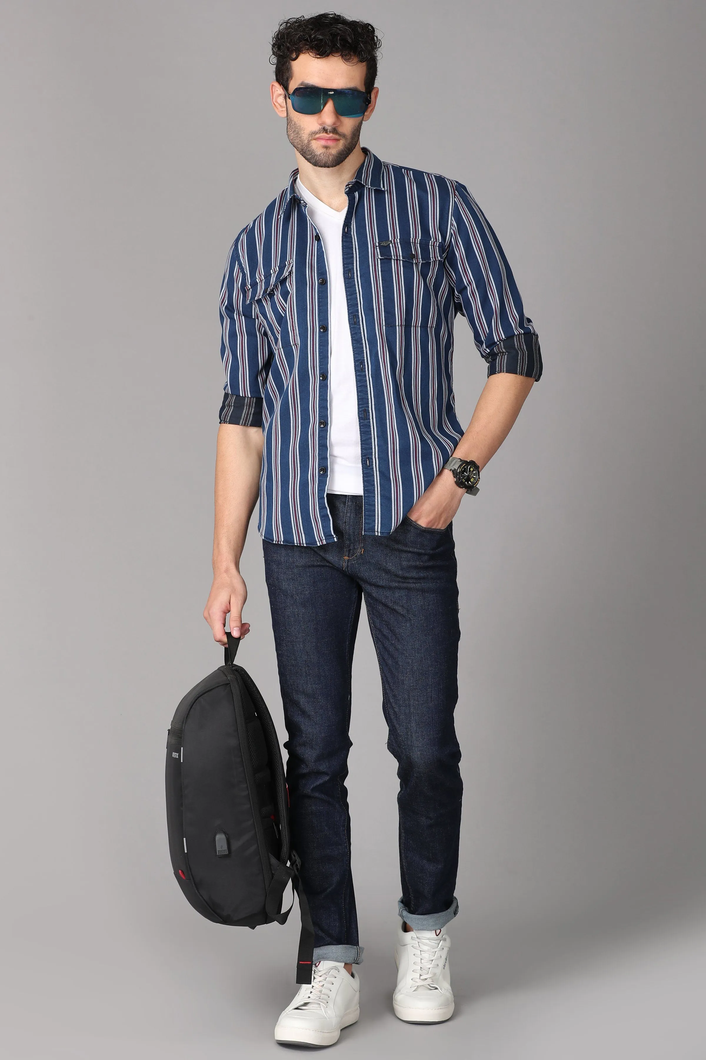 Dark Blue Striped Shirt