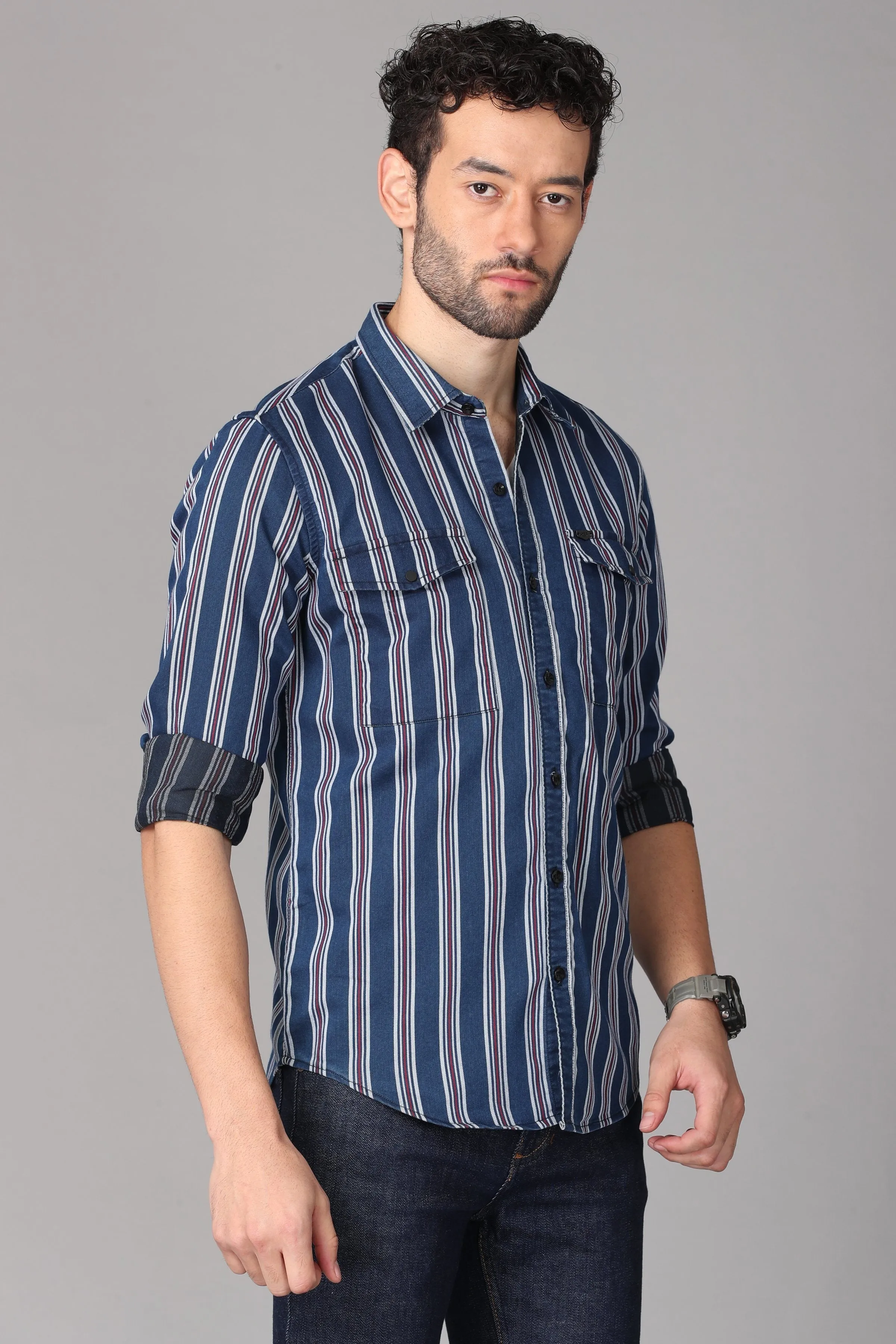 Dark Blue Striped Shirt