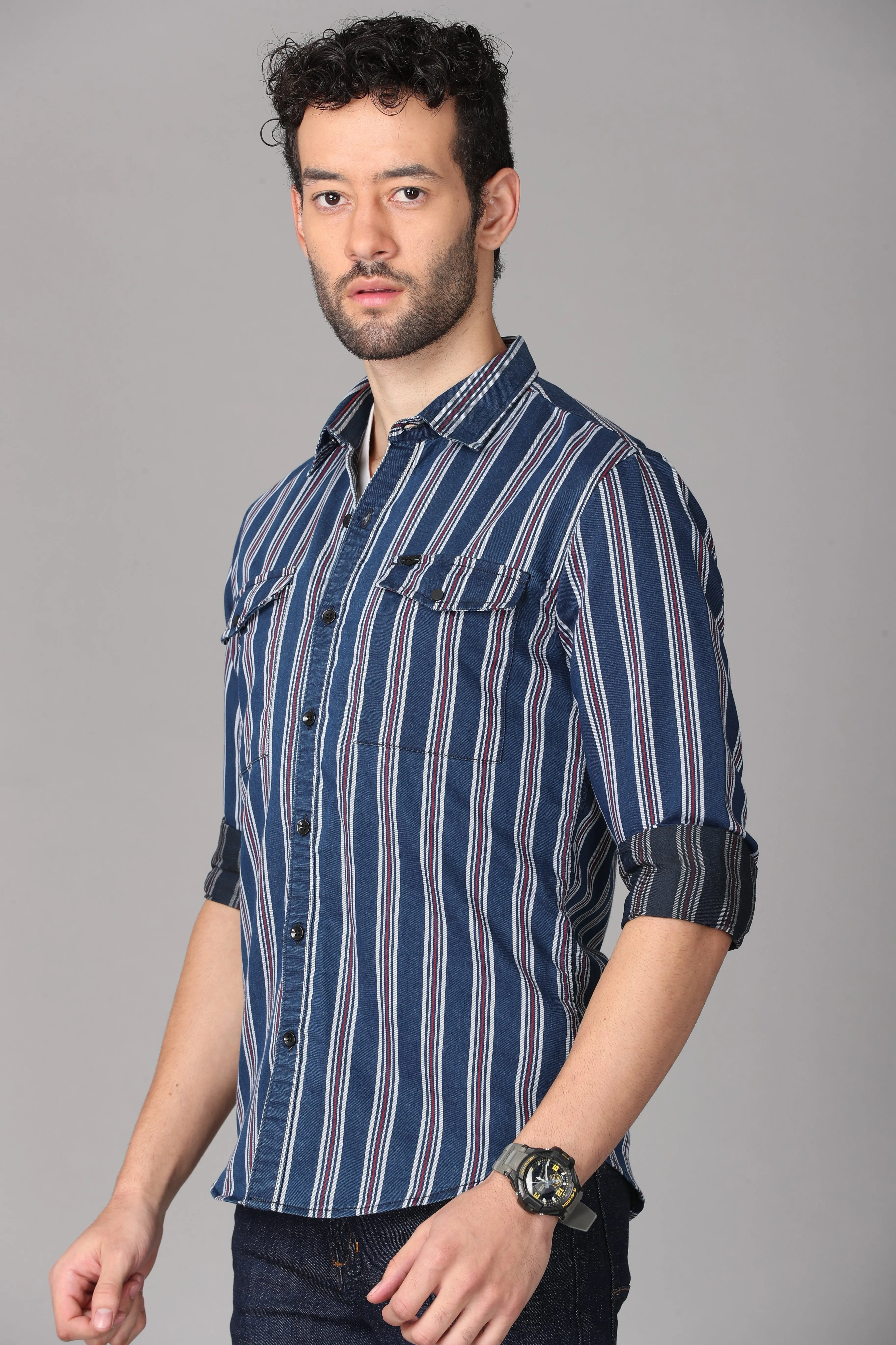 Dark Blue Striped Shirt