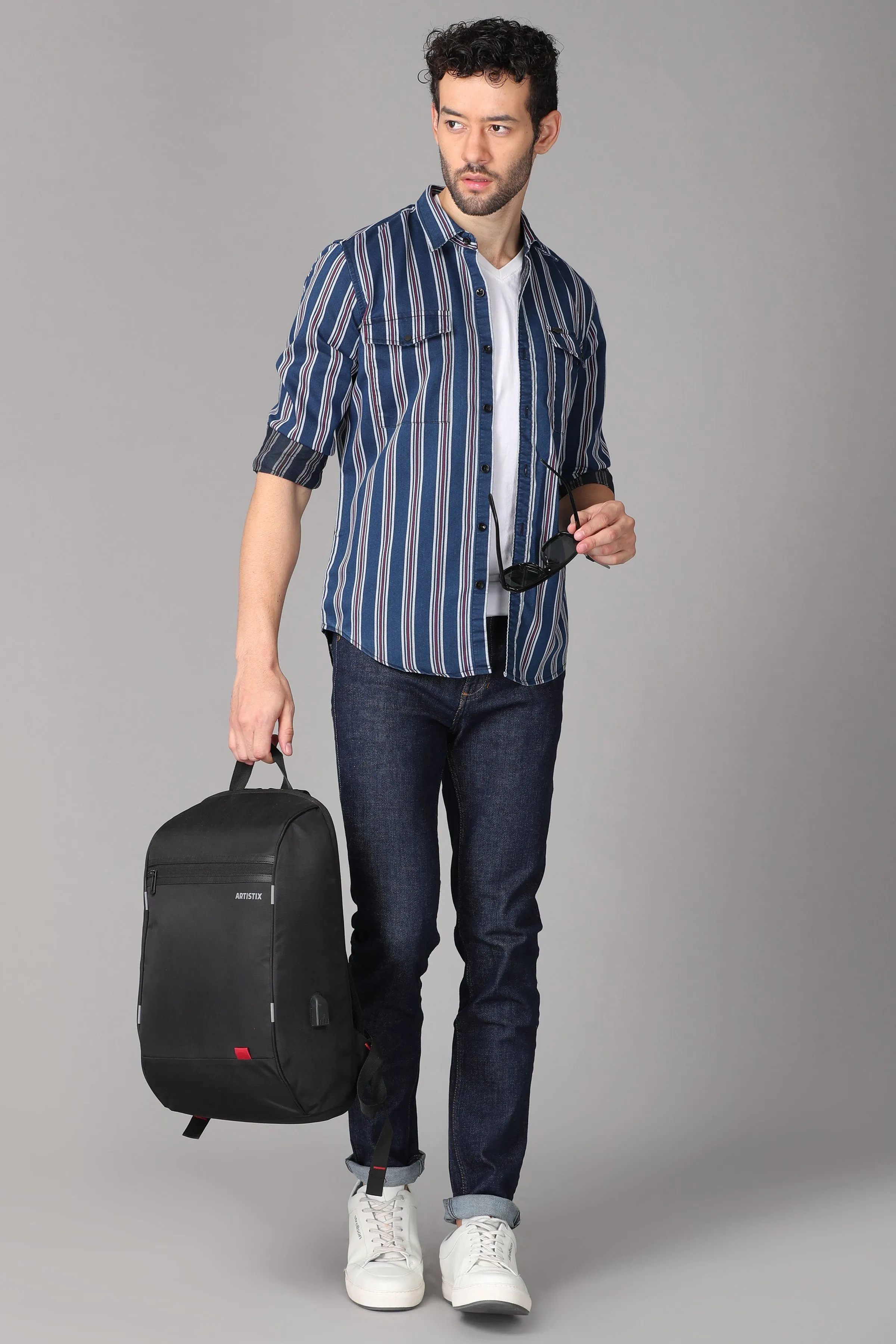 Dark Blue Striped Shirt