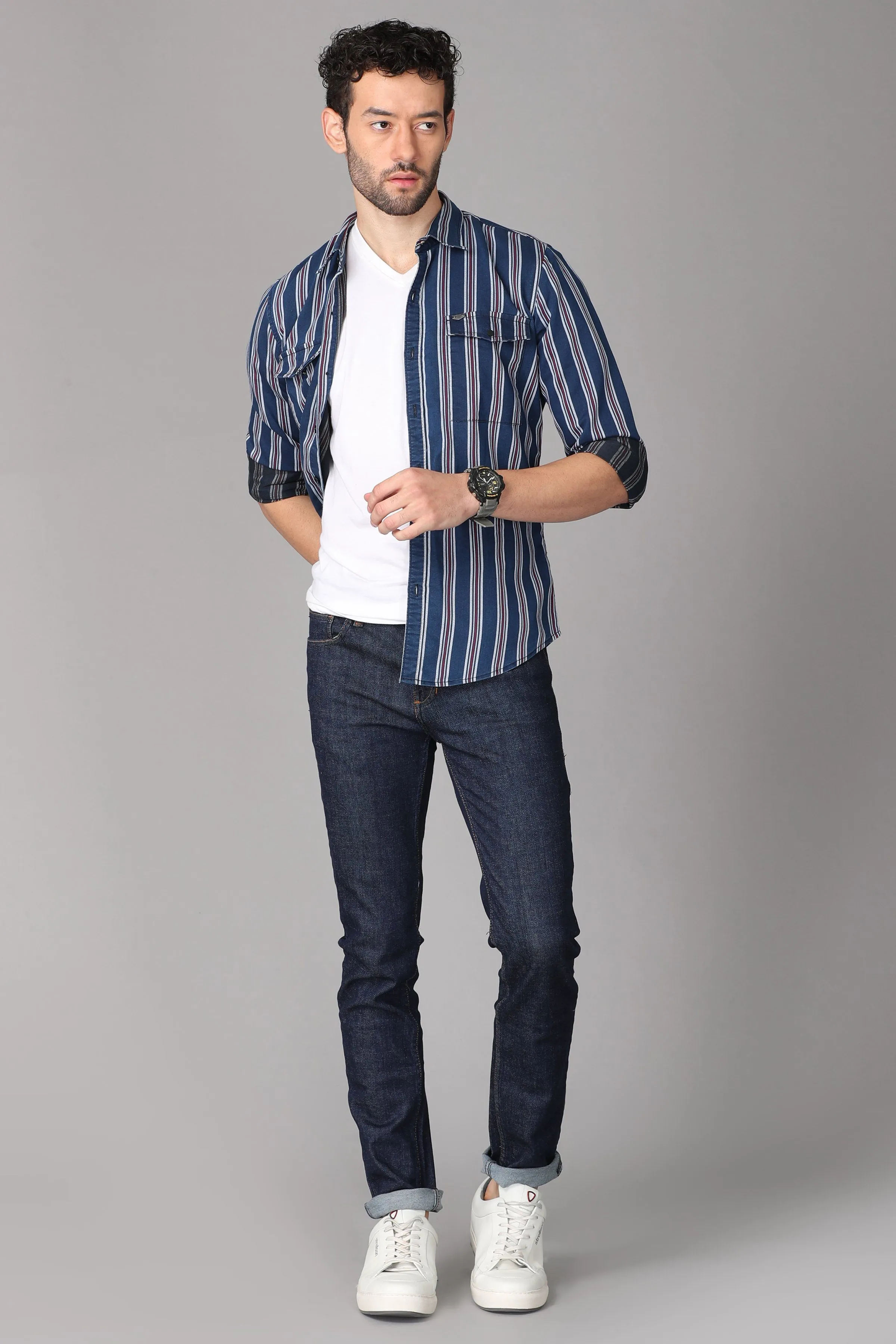 Dark Blue Striped Shirt