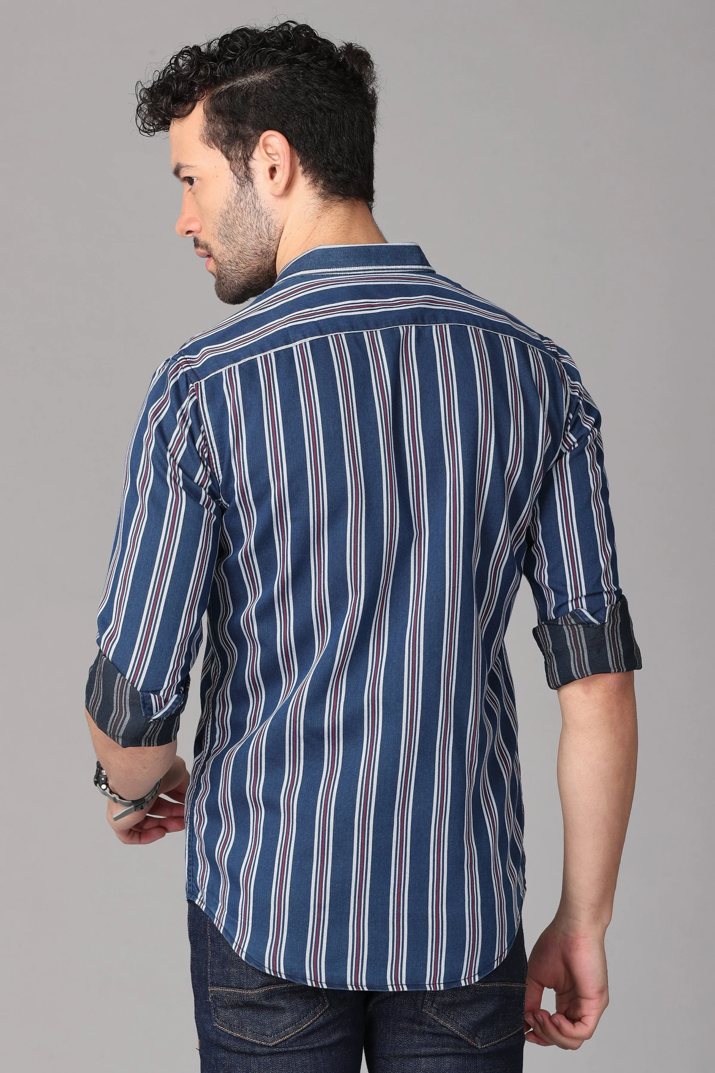 Dark Blue Striped Shirt