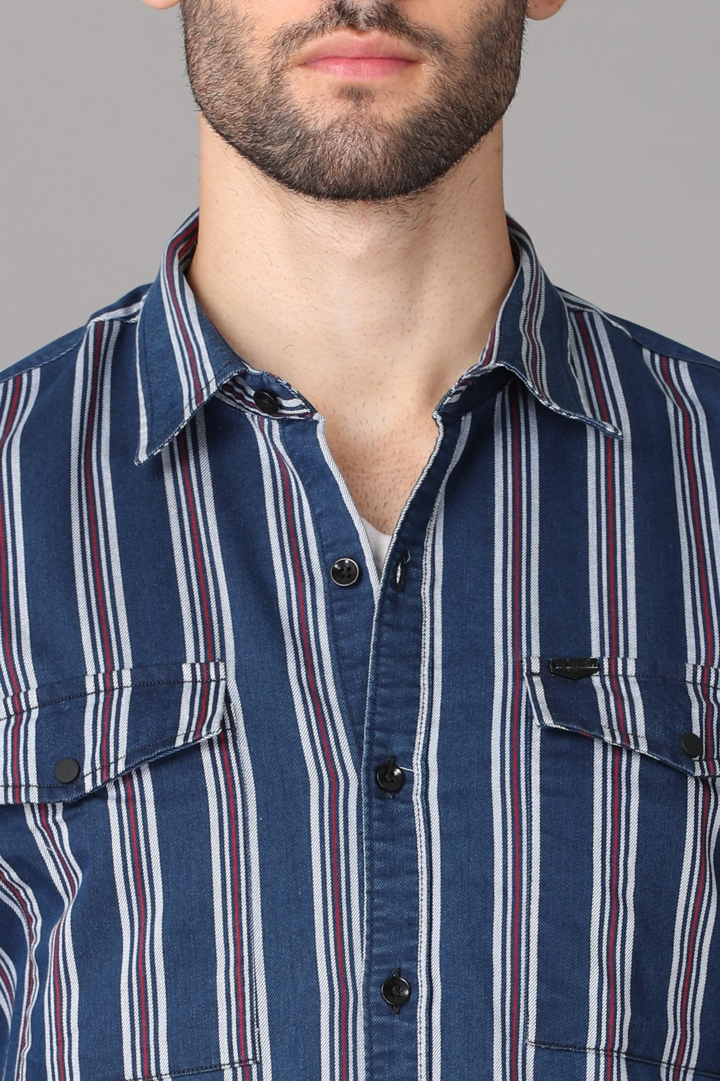 Dark Blue Striped Shirt