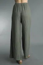 Dark Olive Waist Tied Linen Pants