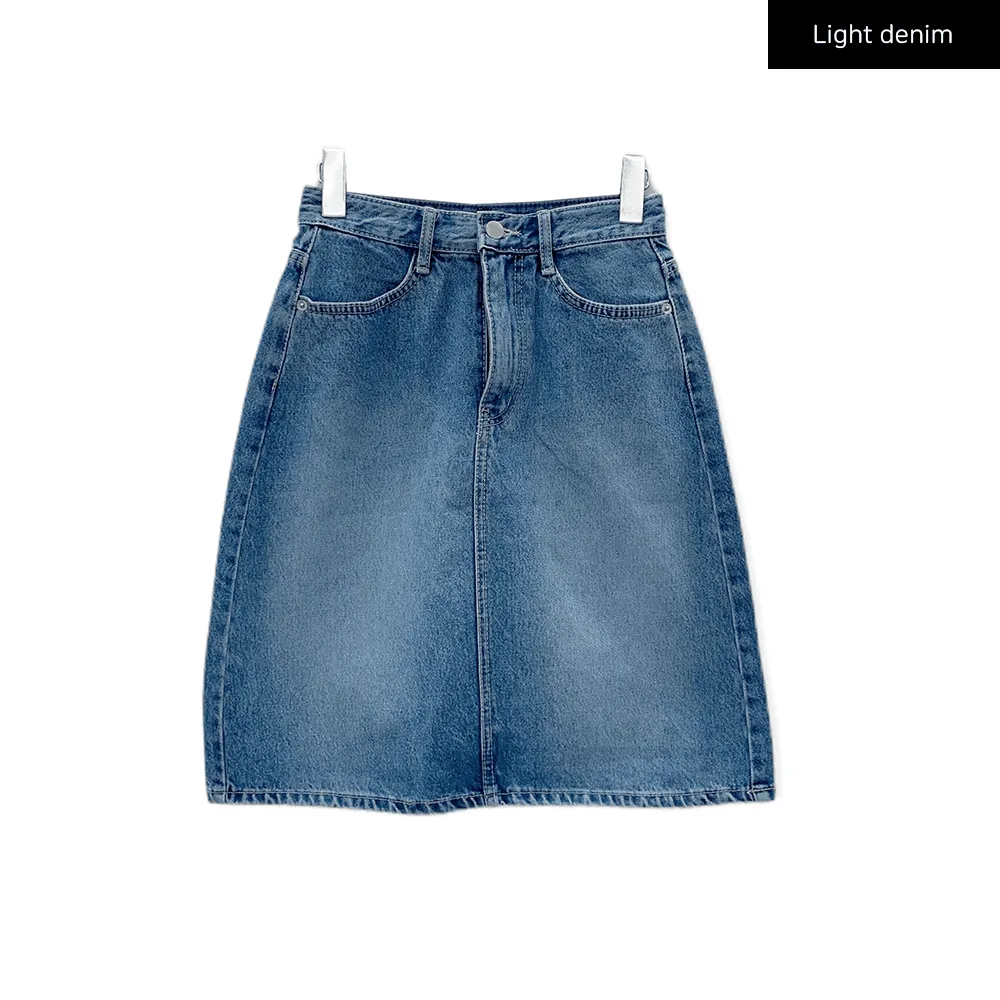 Denim Knee Length Skirt C2701