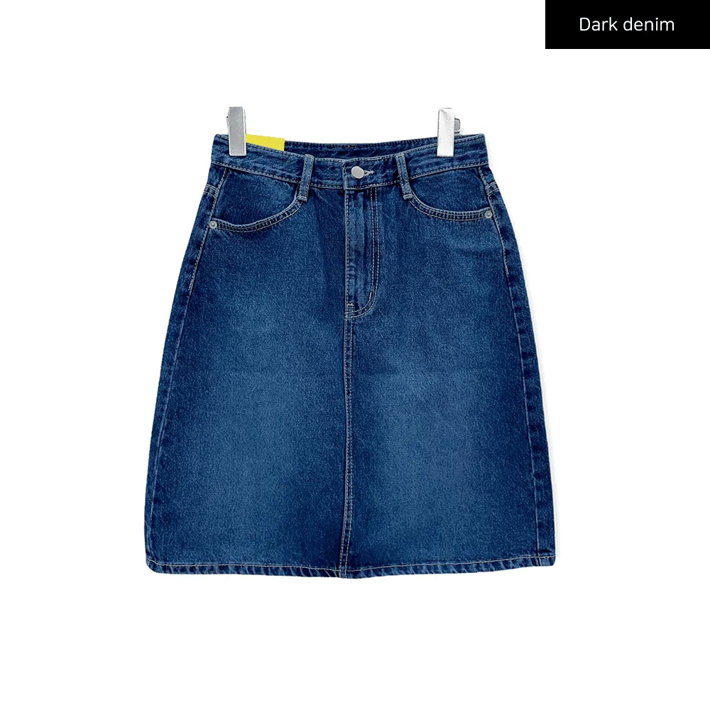 Denim Knee Length Skirt C2701